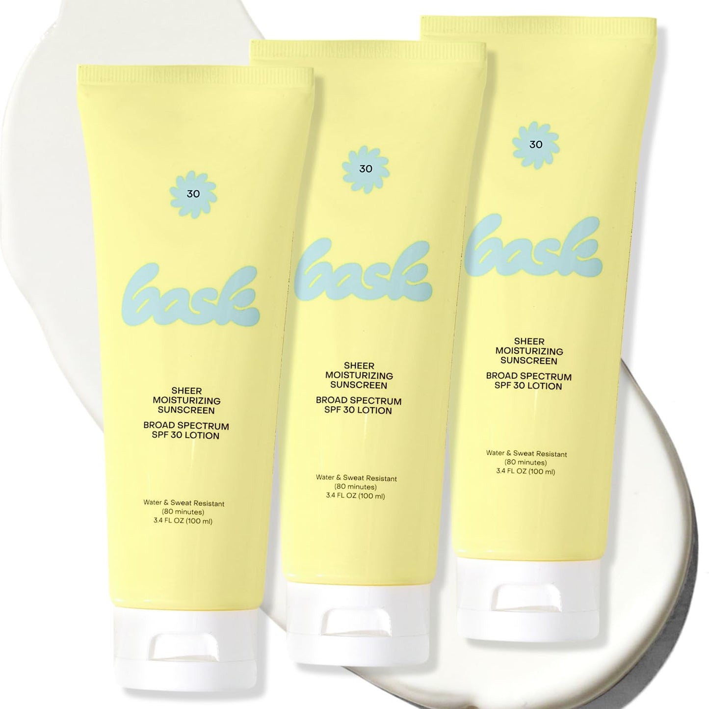 Bask SPF 30 Sheer Moisturizing Sunscreen Lotion - Broad Spectrum UVA/UVB Protection, Dermatologist Recommended, Hydrating, Lightweight & Non-Greasy, No White Cast, Travel Size, 3.4 fl oz