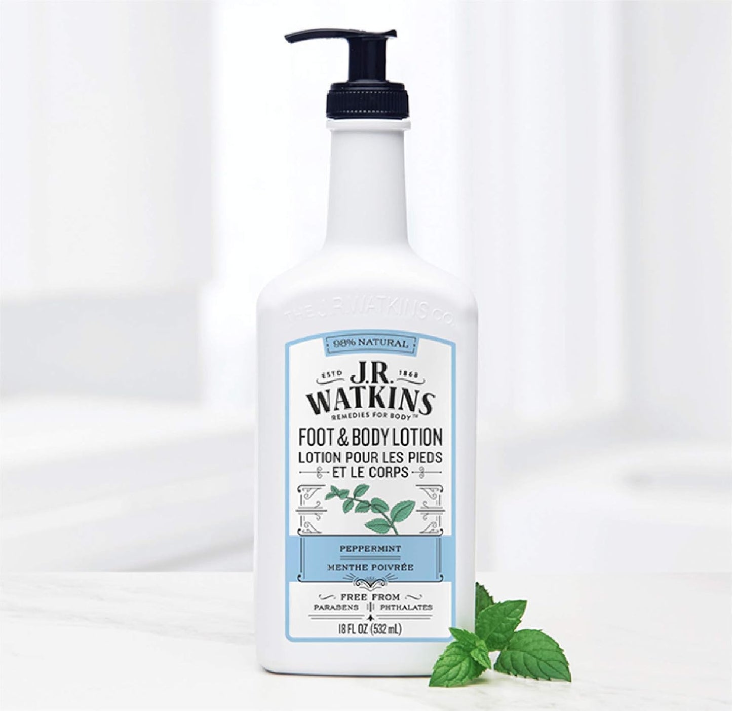 J R Watkins Foot & Body Lotion, Peppermint, 18 fl oz (532 ml)