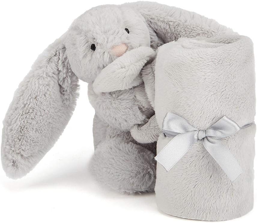 Jellycat Bashful Grey Bunny Soother, 13.5 inches - Security Blanket and Lovey for Babies - Baby Gift