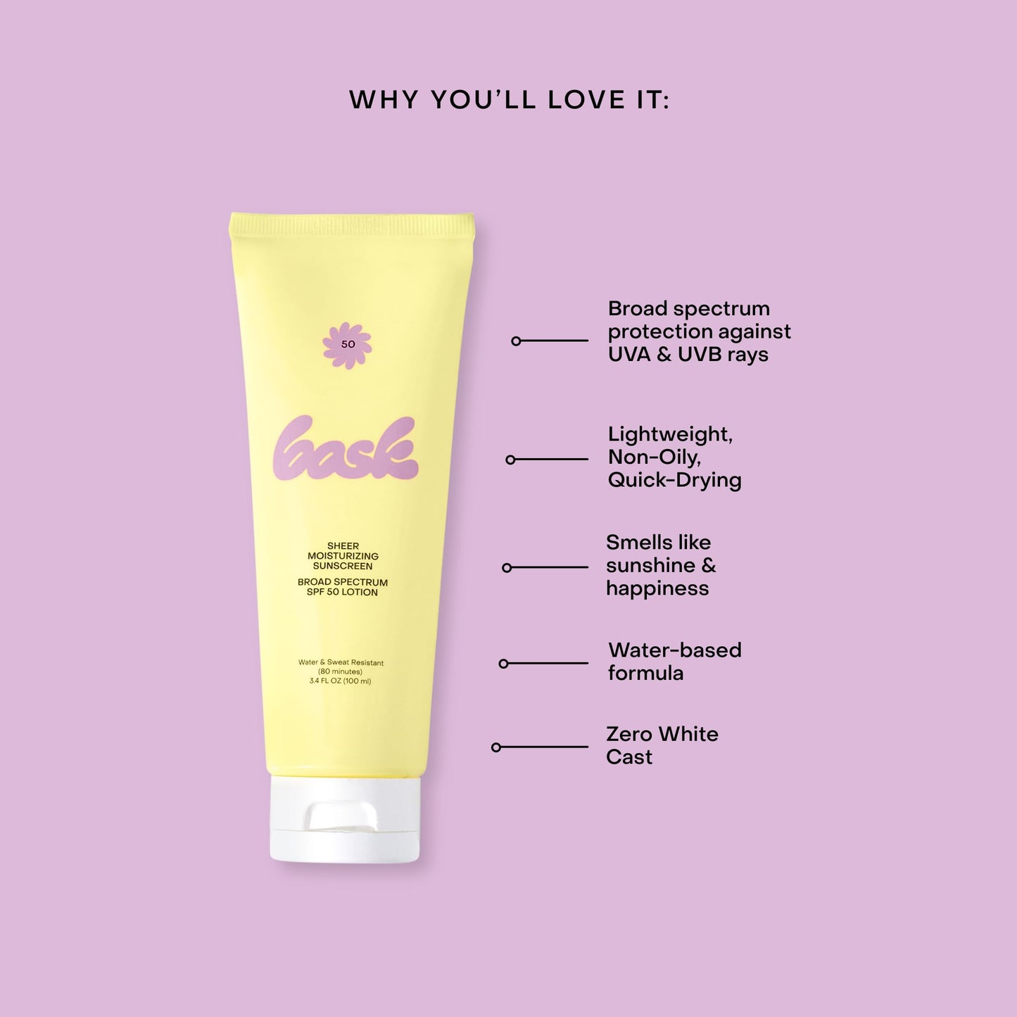 Bask SPF 30 Sheer Moisturizing Sunscreen Lotion - Broad Spectrum UVA/UVB Protection, Dermatologist Recommended, Hydrating, Lightweight & Non-Greasy, No White Cast, Travel Size, 3.4 fl oz