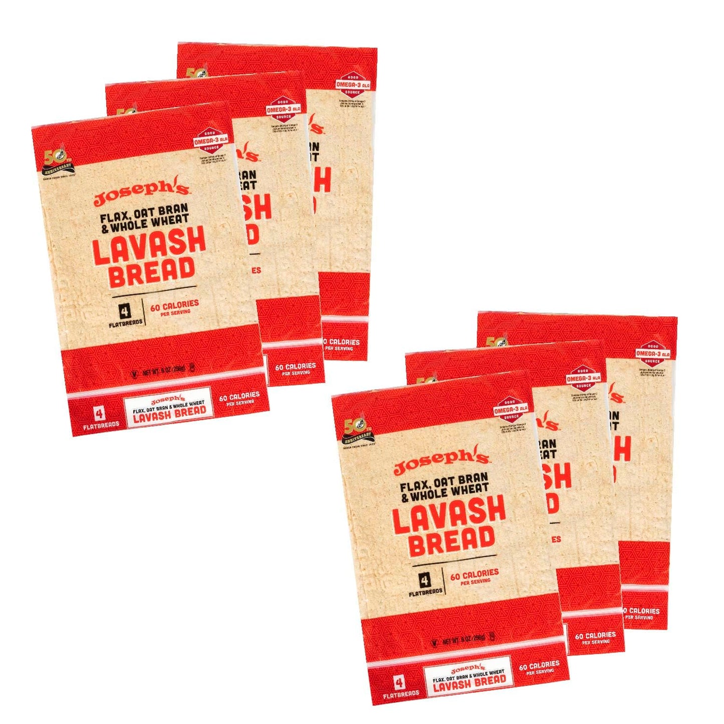Joseph's Bakery Lavash Bread, Flax Oat Bran & Whole Wheat, Reduced Carb, Fresh Baked (8 Count Flax)