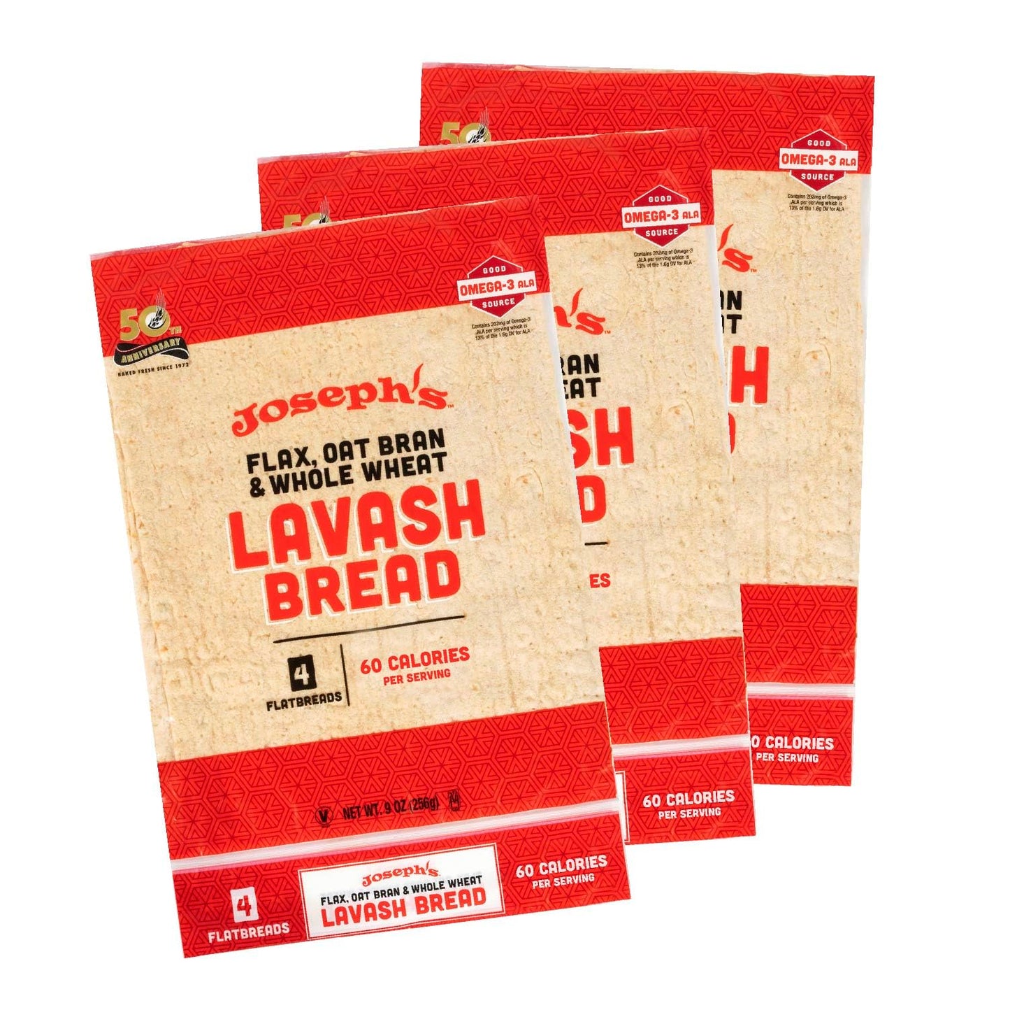Joseph's Bakery Lavash Bread, Flax Oat Bran & Whole Wheat, Reduced Carb, Fresh Baked (8 Count Flax)