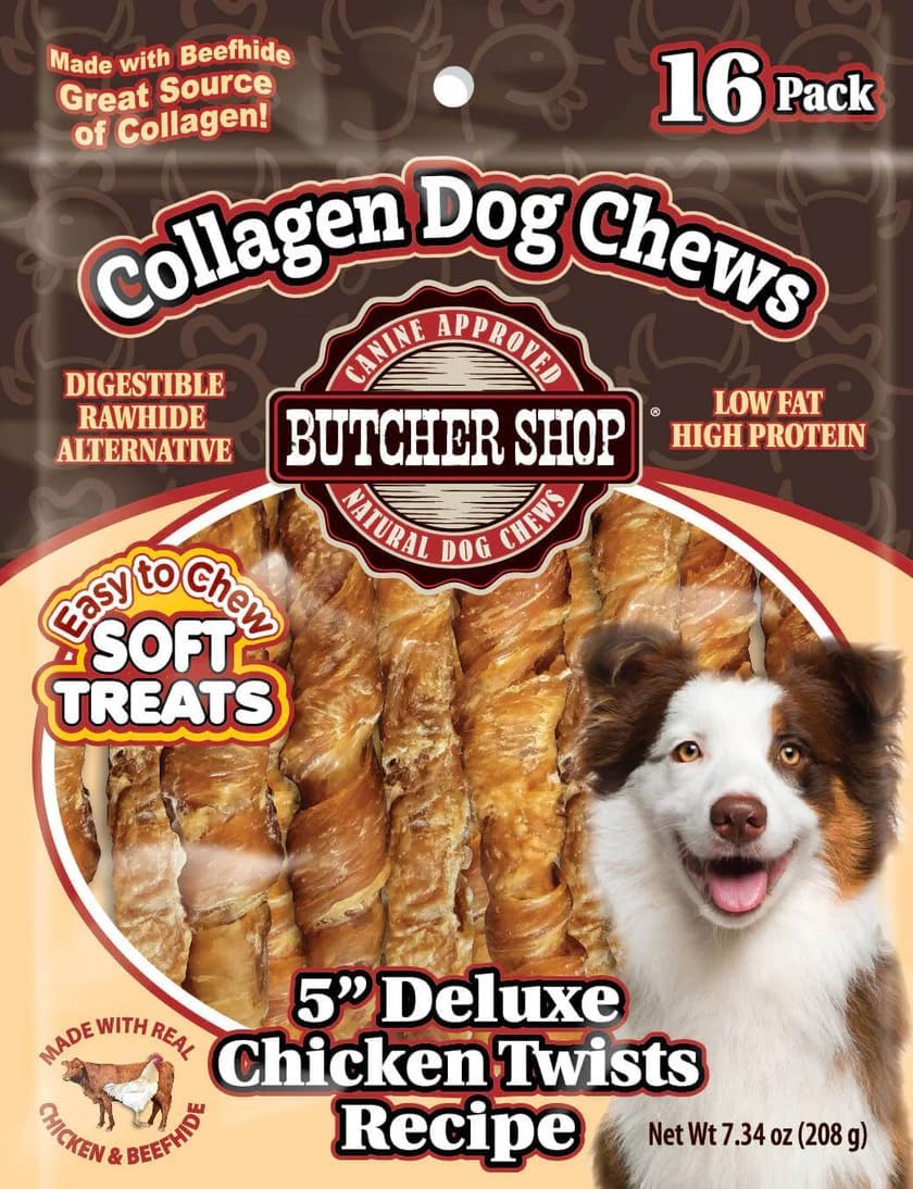 Butcher Shop 5 Inch Deluxe Chicken Twists for Dogs, 16 Pack