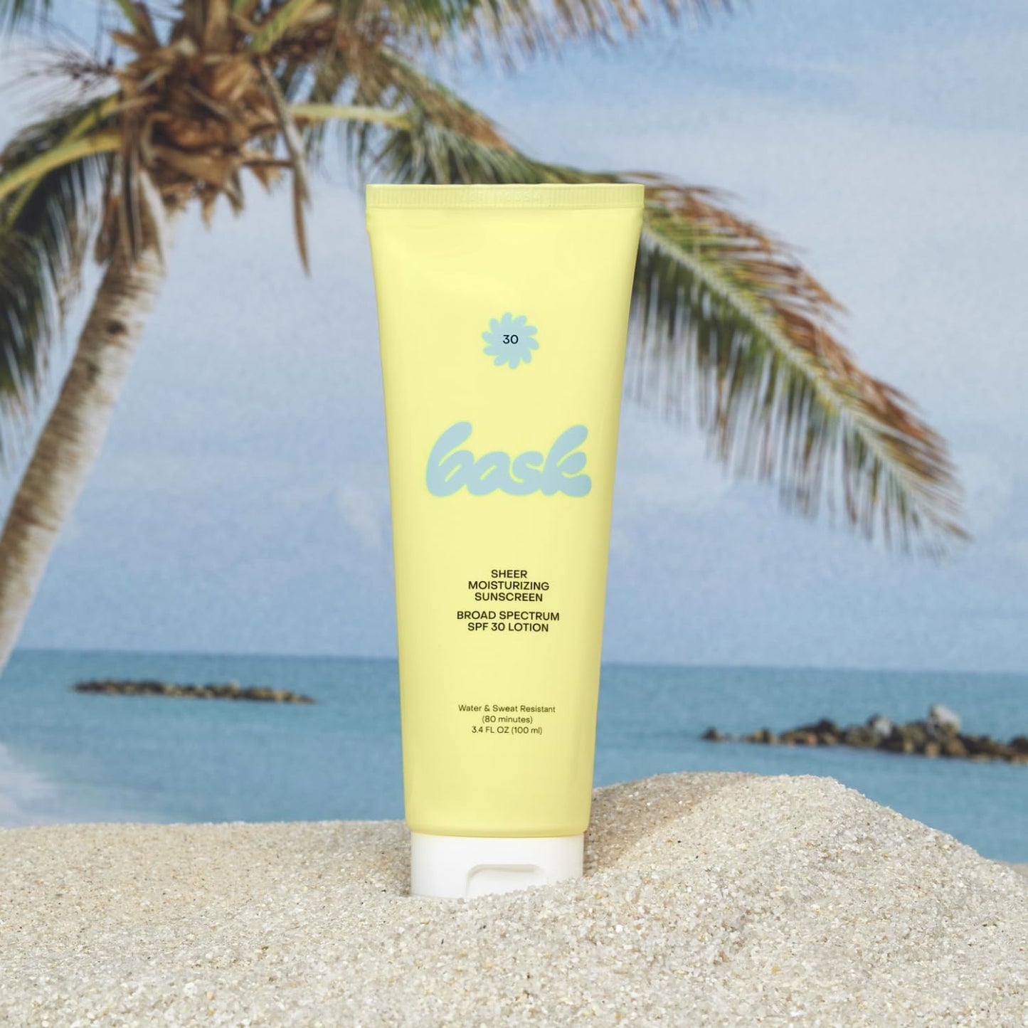 Bask SPF 30 Sheer Moisturizing Sunscreen Lotion - Broad Spectrum UVA/UVB Protection, Dermatologist Recommended, Hydrating, Lightweight & Non-Greasy, No White Cast, Travel Size, 3.4 fl oz