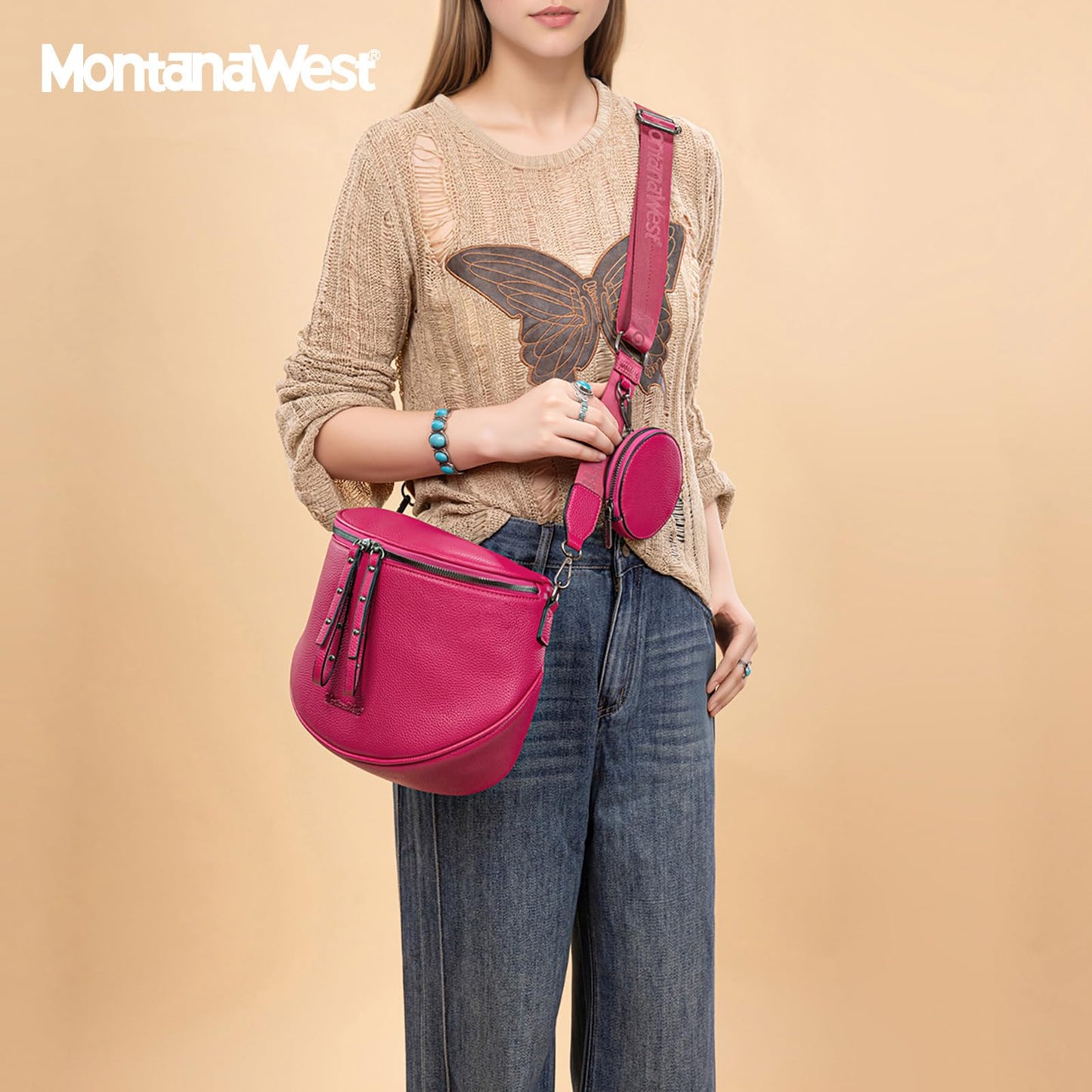 Montana West Crossbody Bag for Women, Large Bum Bag Purse Soft Vegan Leather Travel Fanny Pack with Coin Purse