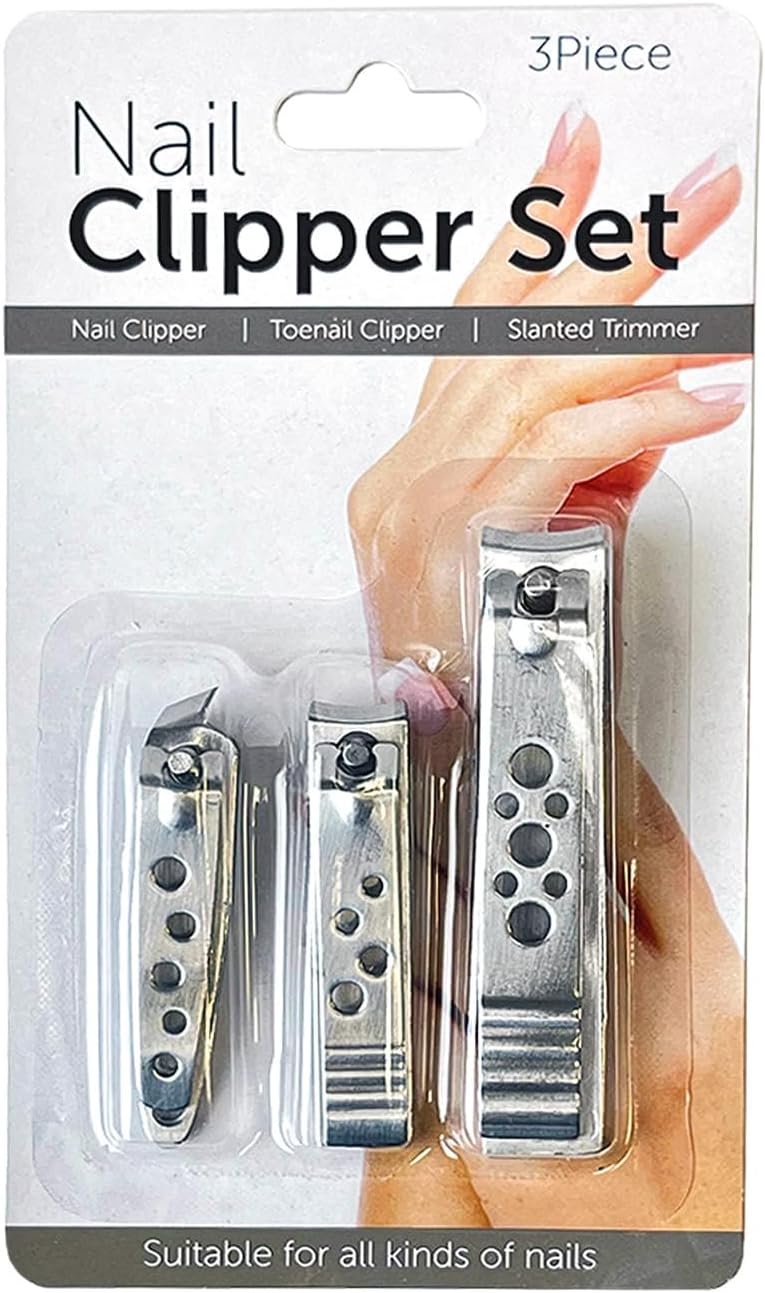 3 Pack Nail Cutter Set | Fingernail Clipper Set with Precision Steel Blades | Nail Clipper, Toenail Clipper, and Slanted Trimmer