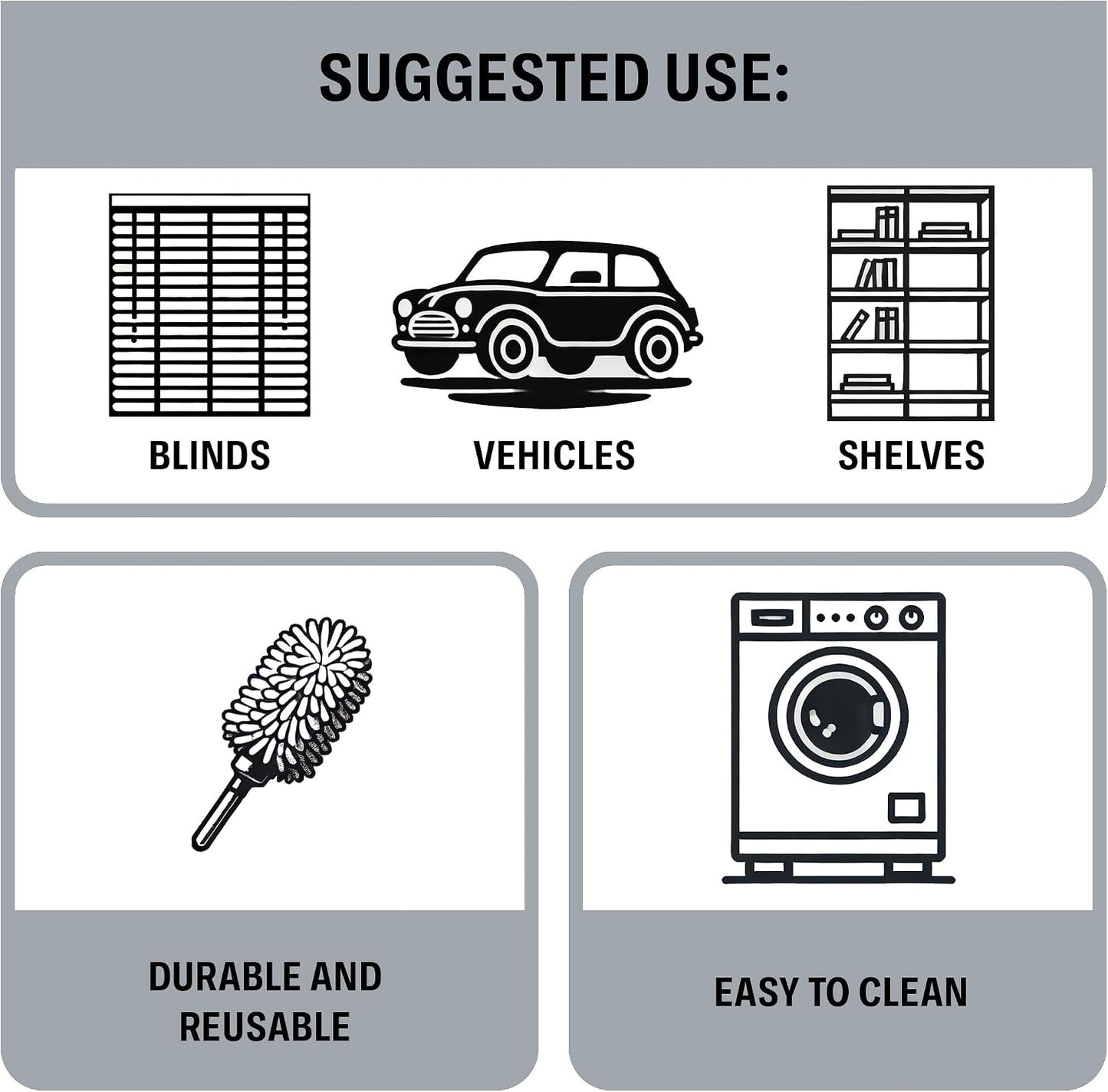 2-in-1 Chenille Car Interior Duster & Mesh Sponge with Handle | Car Duster for Wet & Dry Cleaning & Reusable
