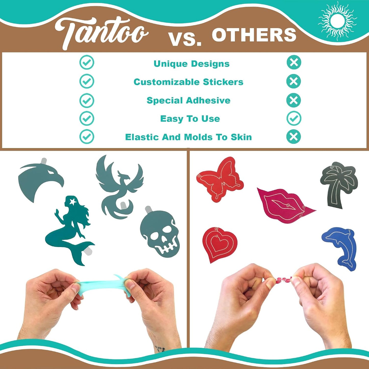 TanToo Tanning Stickers | Self Adhesive Tanning Stickers For Body | Ideal for Summer And Beach | Sun Kissed Set Version 4
