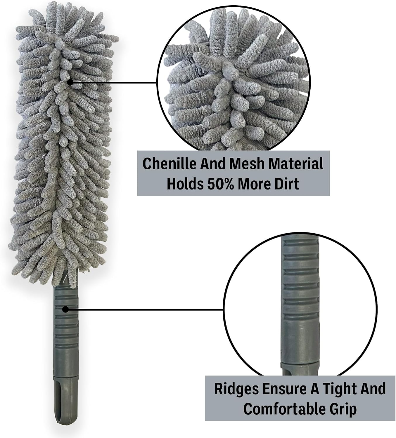 2-in-1 Chenille Car Interior Duster & Mesh Sponge with Handle | Car Duster for Wet & Dry Cleaning & Reusable