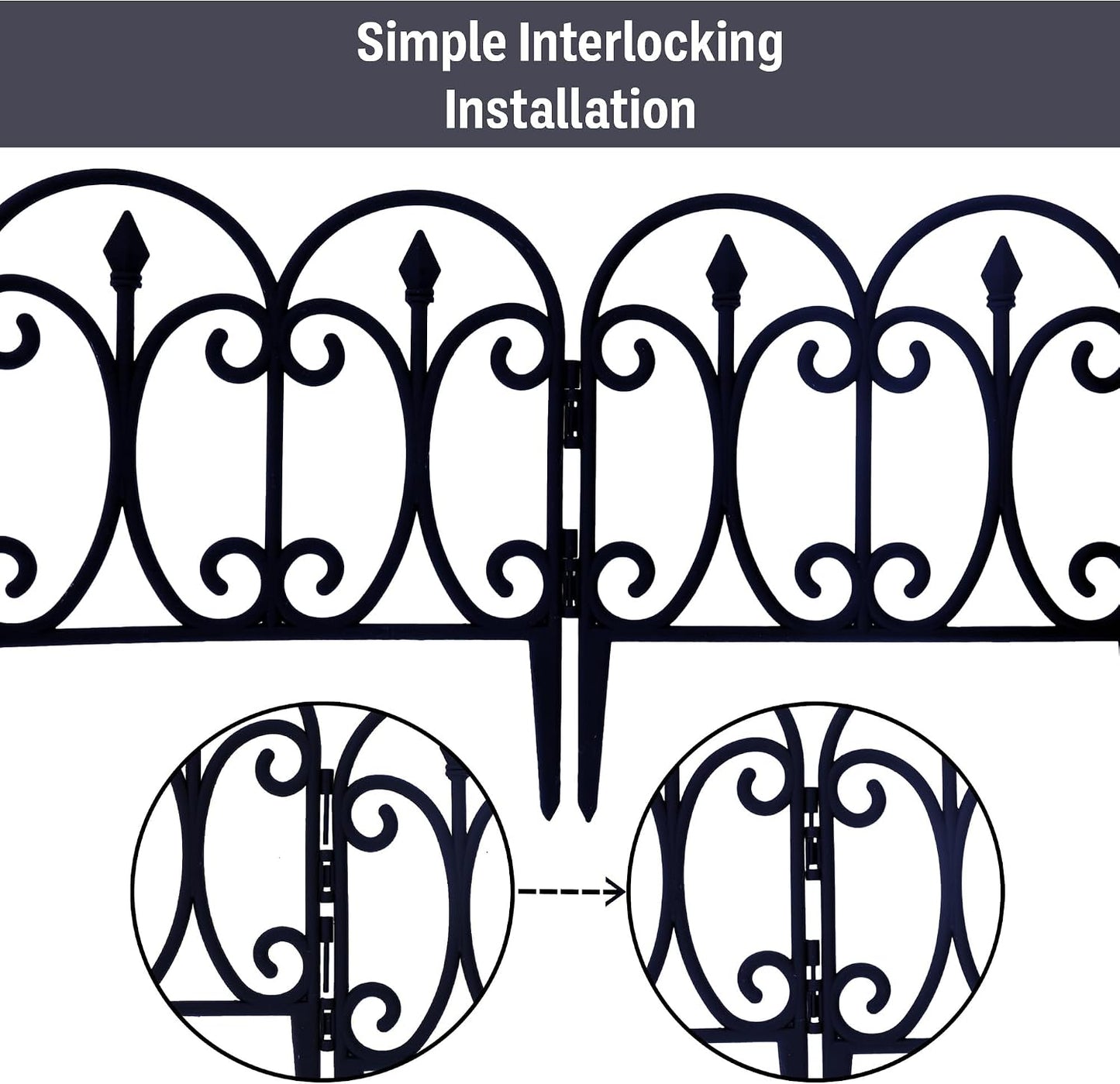 Garden Fencing 10 Pack | 27" x 14.5" Each | Decorative Garden Fence Features Matching Interlocking Pieces