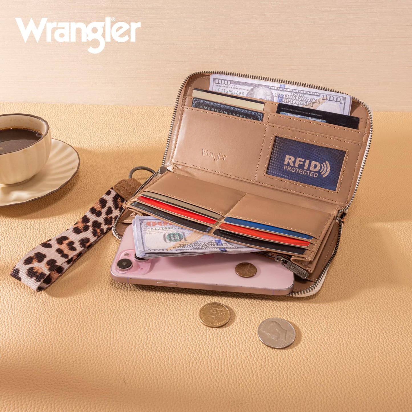 X Wrangler Wristlet Western Wallet Boho Aztec Credit Card Holder for Women