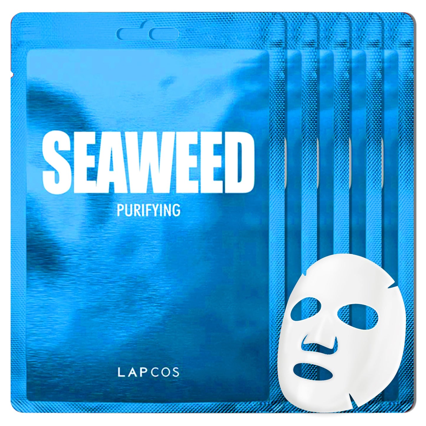 LAPCOS K Beauty Seaweed Sheet Mask - Purifying & Hydrating Face Masks with Hyaluronic Acid & Squalane for Dull, Dry Skin & Uneven Texture - Highly Breathable Lyocell Sheet Korean Skin Care (Pack of 5)
