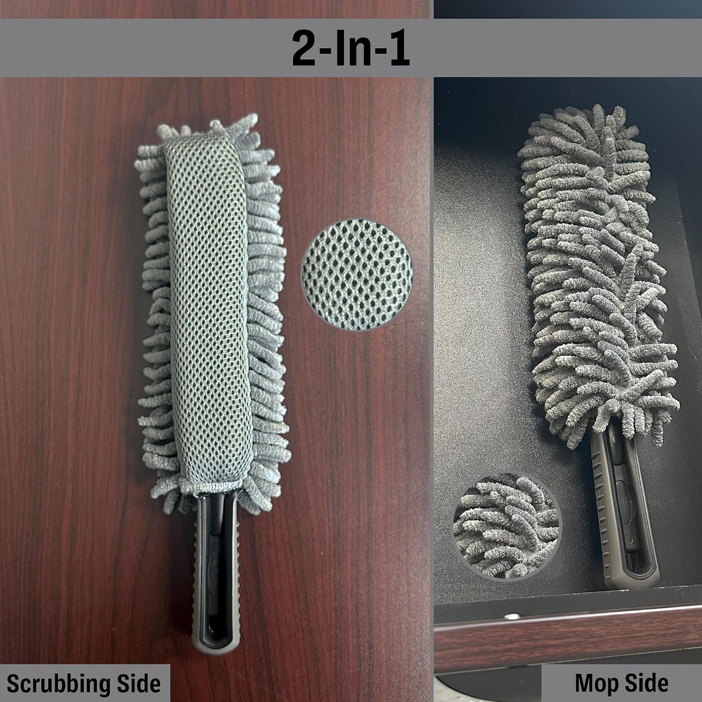 2 in 1 Car Duster Exterior | 13" Car Duster with Scrubbing and Mop Side | Flexible Design for Easy Maneuverability