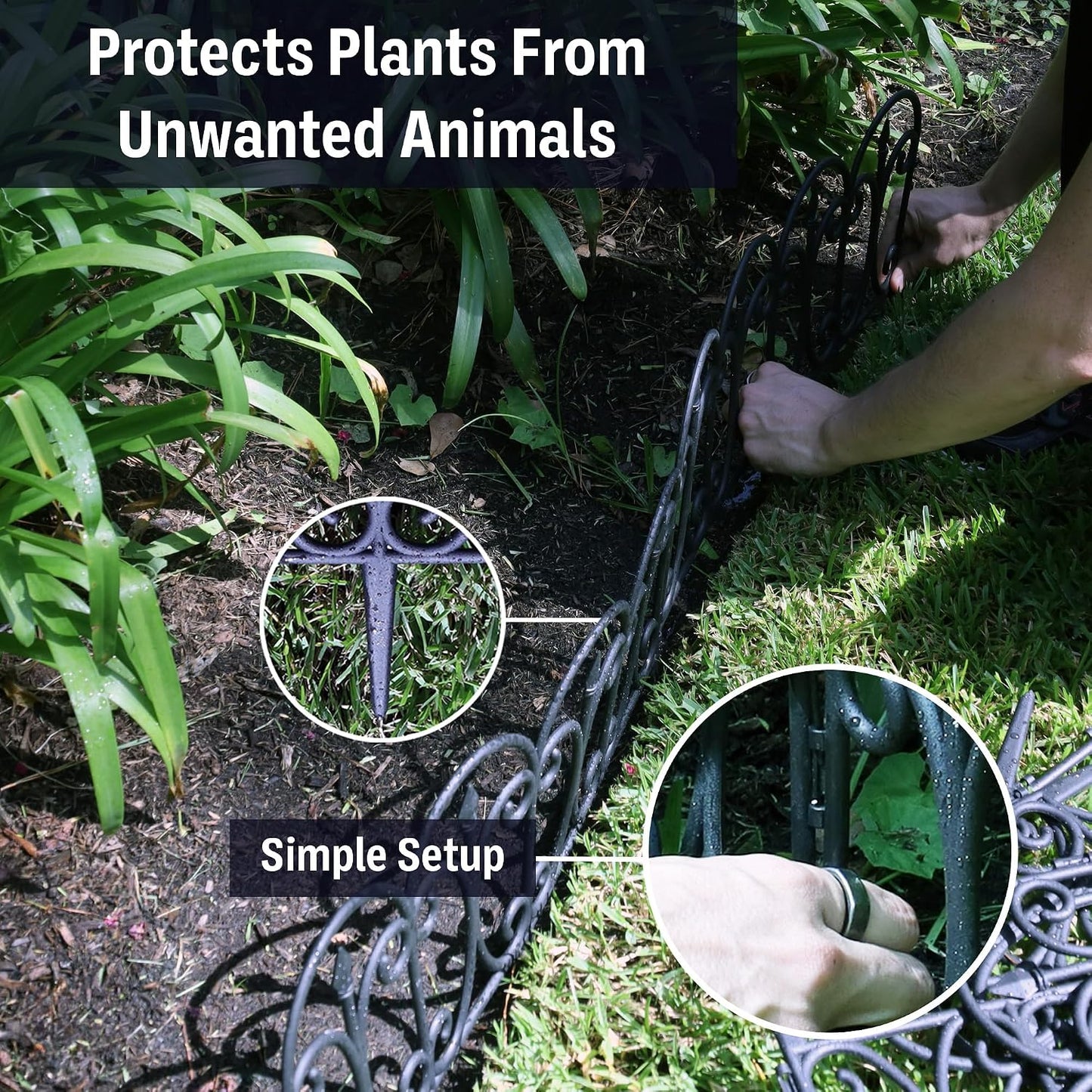 Garden Fencing 10 Pack | 27" x 14.5" Each | Decorative Garden Fence Features Matching Interlocking Pieces