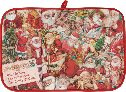 Primitives by Kathy Decorative Kitchen Drying Mat, Full Color Design, ultra-absorbent vintage Santa collage/Christmas Collection/Dear Santa Dirty Dishes/dish mat pad kitchen accessory/holiday gift