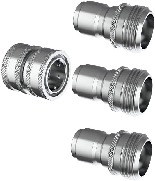 Garden Hose Quick Connect Set | Solid Stainless Steel 3/4" Quick Connect Garden Hose Fittings | 1x3