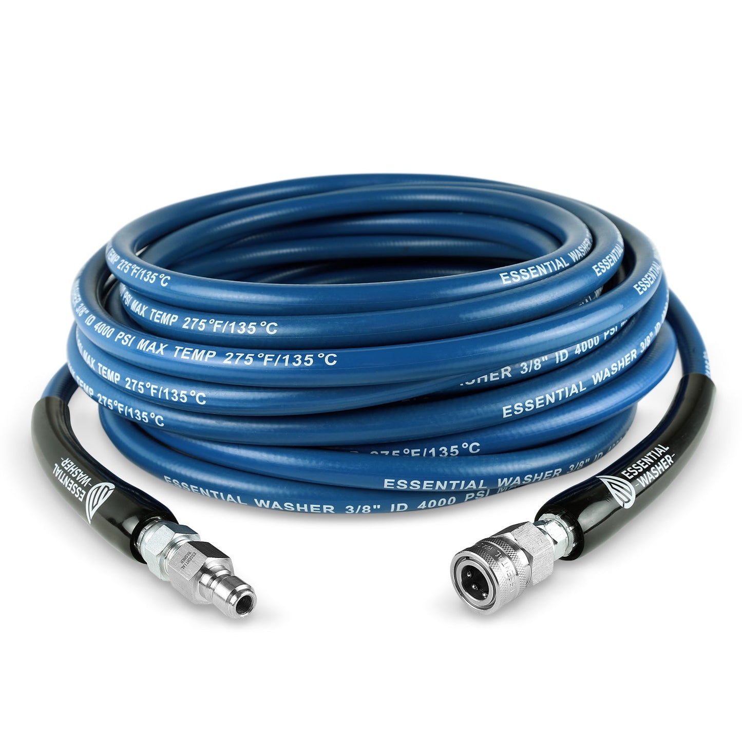 50 FT Blue Pressure Washer Hose | 3/8" Flexibility With Stainless Steel Fittings