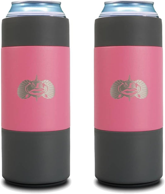 Toadfish Slim Non-Tipping Can Cooler for 12oz Cans - Suction Cup Cooler For Beer & Soda - Stainless Steel Double-Wall Vacuum Insulated Cooler - Sturdy Beverage Holder - 2-Pack (Pink)