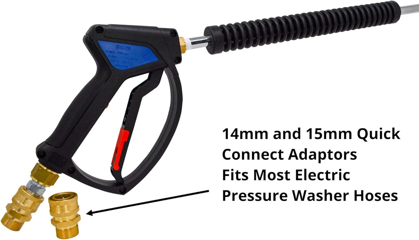 MTM Hydro Pressure Washer Spray Gun Kit Compatible with Most Power Washers and Foam Cannons - Upgraded SG28 Spray Gun, 18" Extension Wand, and Hardware Adaptors Best for Electric Pressure Washers