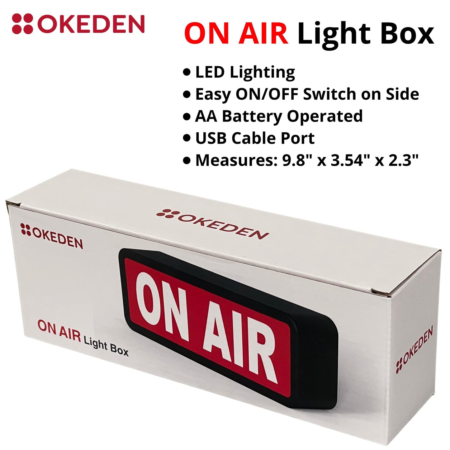 ON AIR LIGHT LED Sign by OKEDEN - Room Decor Wall Decor Light Sign Recording Sign for Vloggers, Youtube Stars, Home Studio, Desk, or Just Cool - Easy ON/OFF Switch and Operates on AA Batteries or USB Power