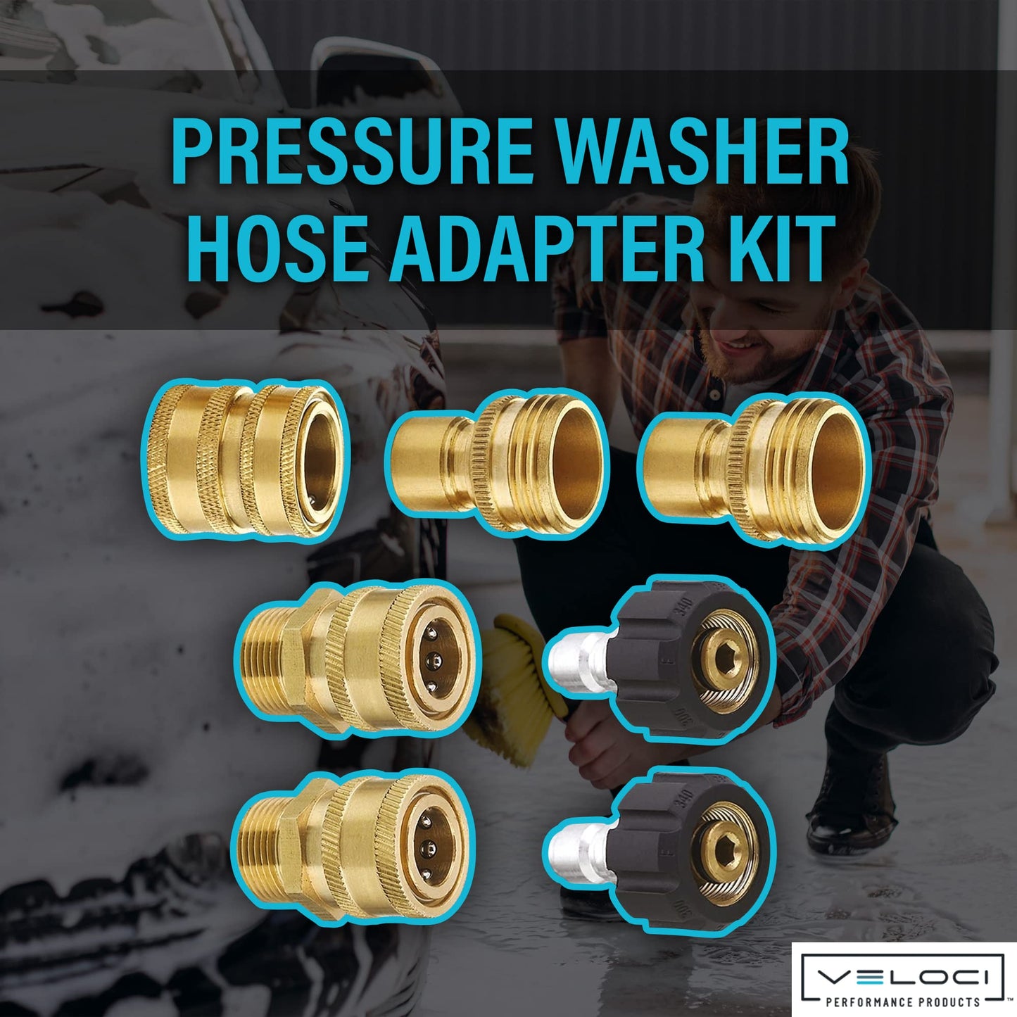 MTM Hydro Hose Adapter 7 Piece Pressure Washer Quick Connect Fittings Kit, Brass High Pressure Couplings and Connectors Adapters for Foam Cannons, Pressure Washers, and Hoses
