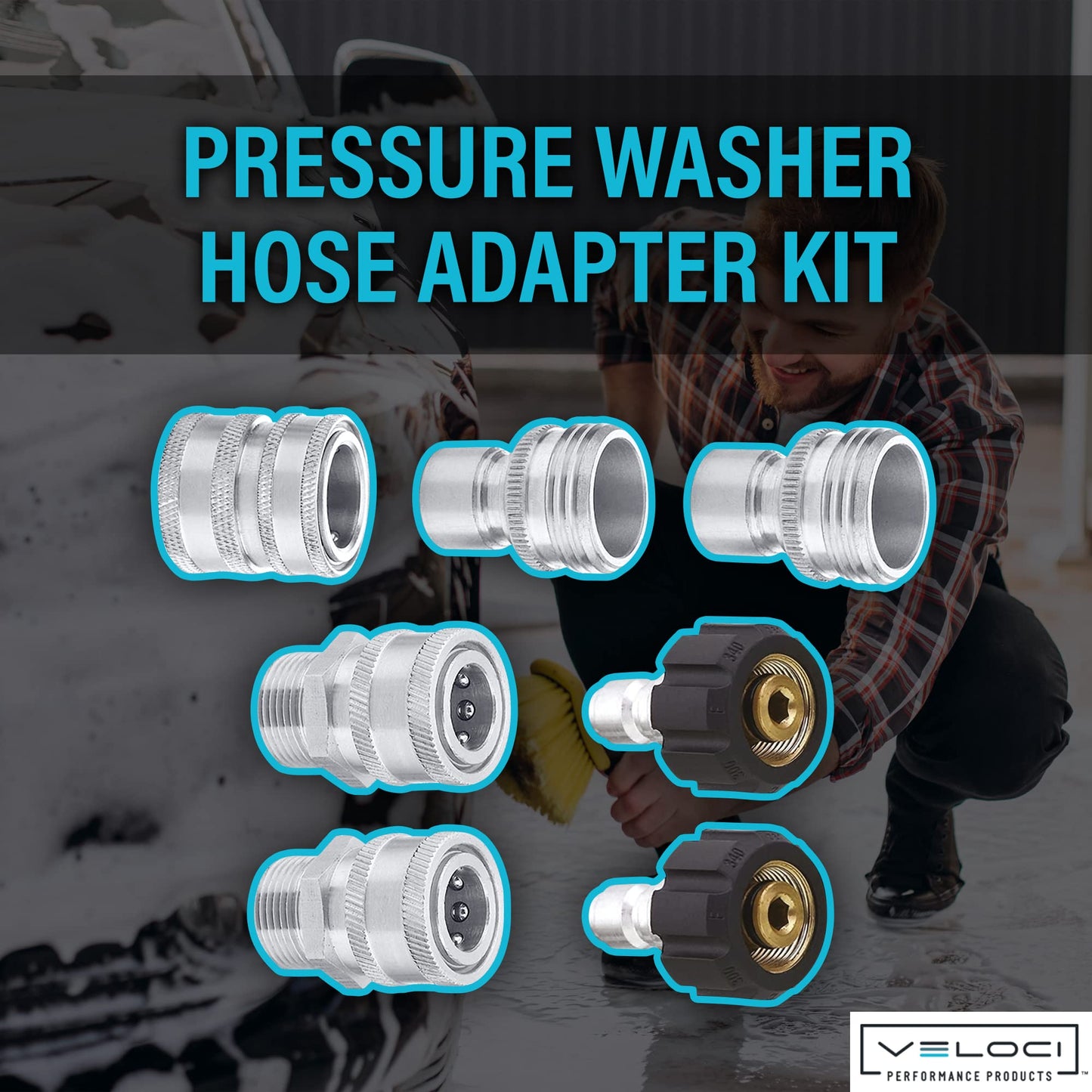 MTM Hydro Hose Adapter 7 Piece Pressure Washer Quick Connect Fittings Kit, Stainless Steel High Pressure Couplings and Connectors Adapters for Foam Cannons, Pressure Washers, and Hoses