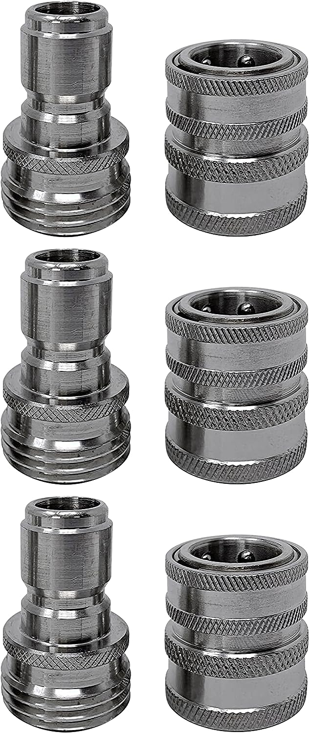 MTM Hydro Garden Hose Adapter 4 Piece 3/4” Quick Connect Fittings Kit, Stainless Steel High Pressure Couplings and Connectors for Pressure Washers and Car Detailing, 1x3