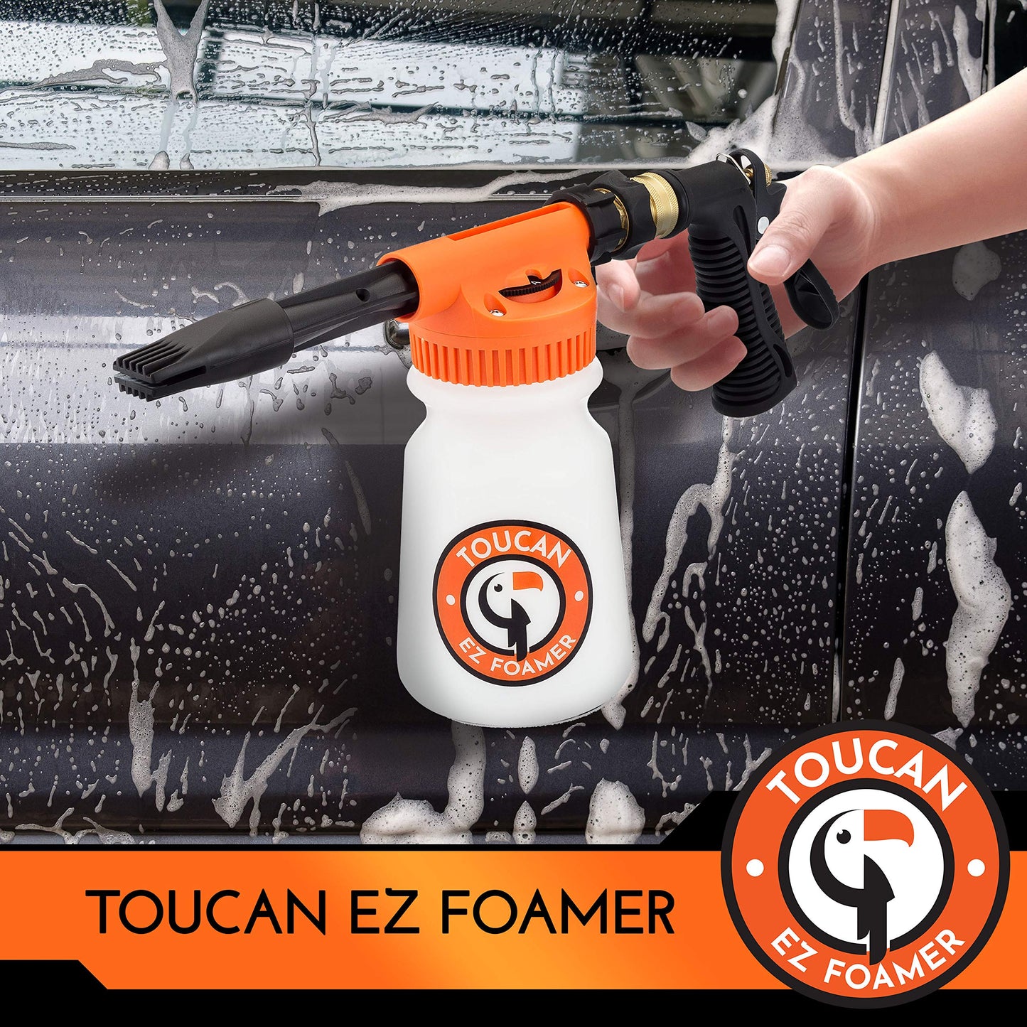 TOUCAN AUTO EZ FOAMER Car Wash Kit! Spray Foam Cannon Pressure Washer Accessories for Garden Hose. Adjustable Mix Head, Car Foam Gun, Brass Hose Quick Connect, Crack-Proof Soap Bottle and Attachments