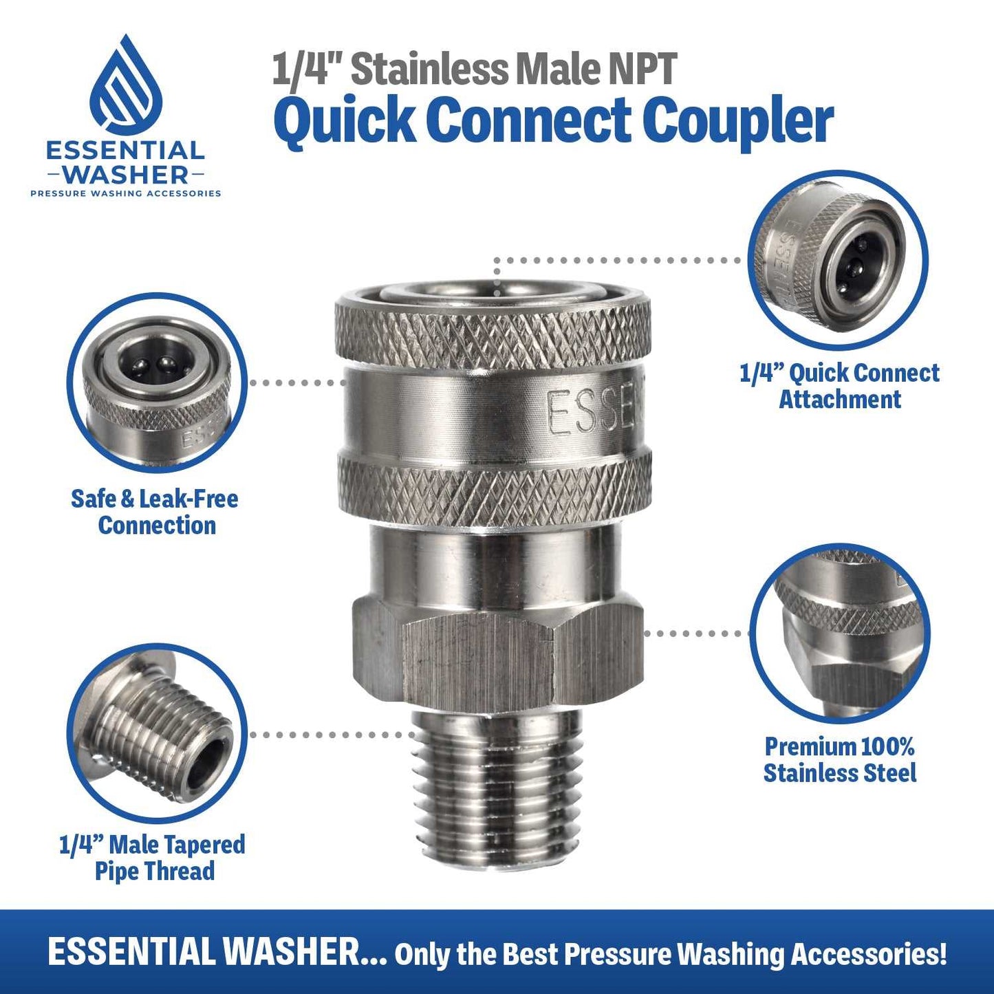 Stainless Steel Pressure Washer Quick Connect Fittings Set Of 2 | Male