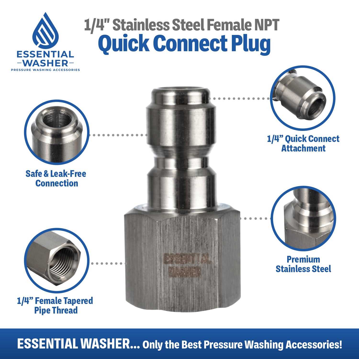 Stainless Steel Pressure Washer Quick Connect Plugs Set Of 2 | Female