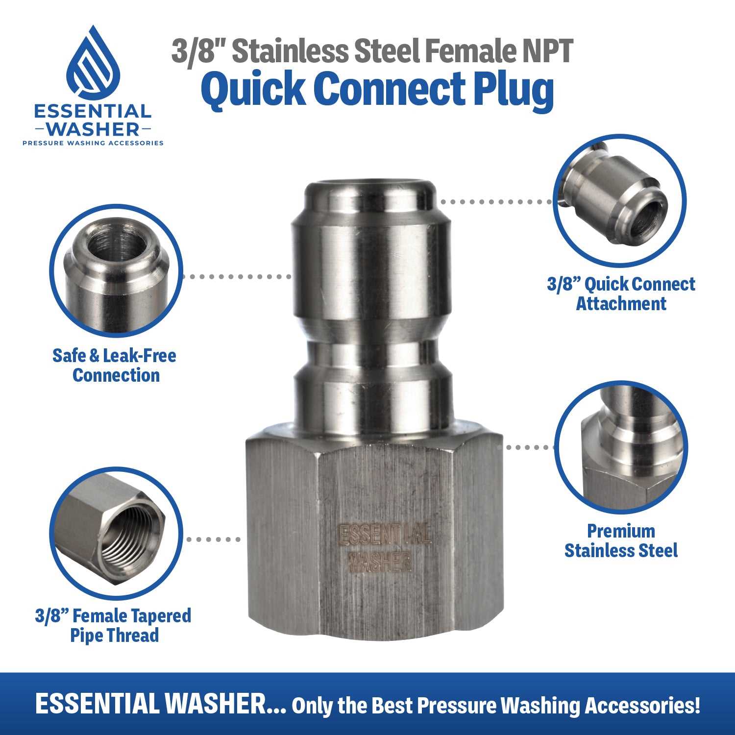 Stainless Steel Pressure Washer Quick Connect Plugs Set Of 2 | Female